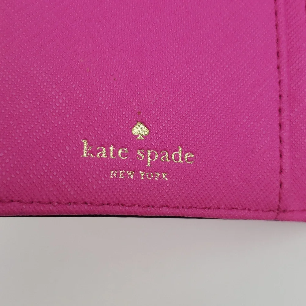 Kate Spade Darcy Slim Bifold Wallet Vibrant Pink Rainbow Fabric Interior